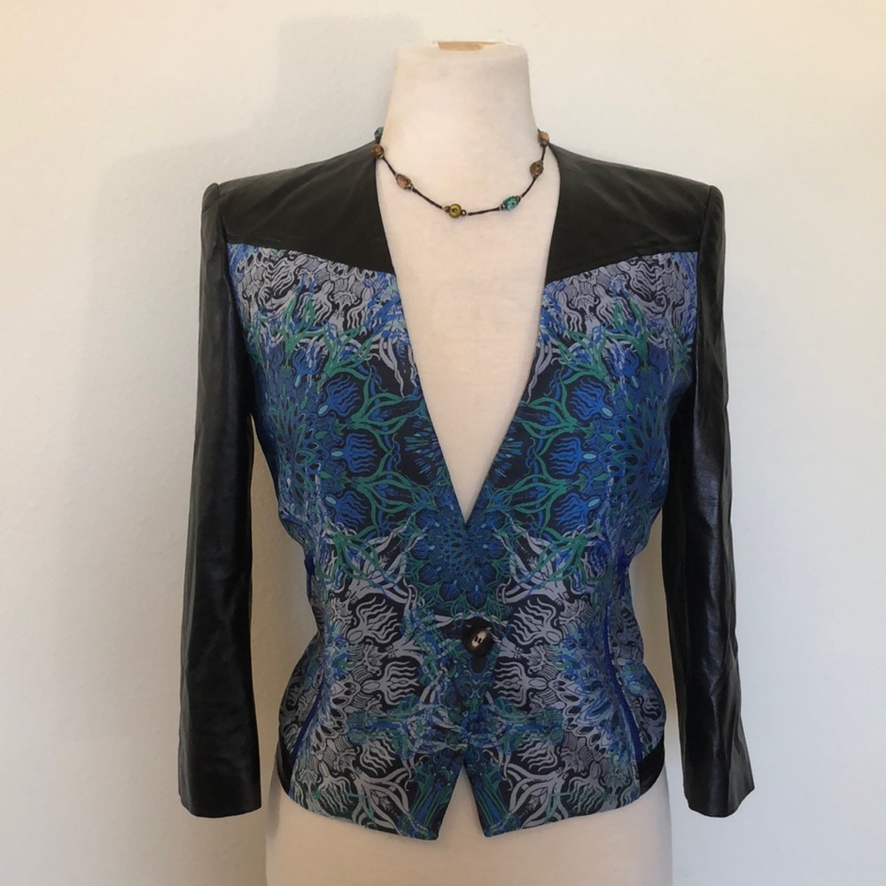 Helmut Lang flower medallion leather V neck jacket